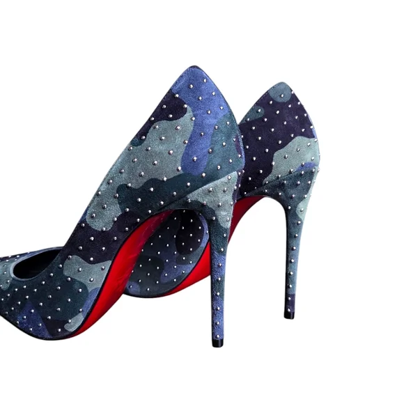 !SOLD! Christian Louboutin Kate Plume 100 Camo Studded Suede Pumps 36 - Picture 11 of 16